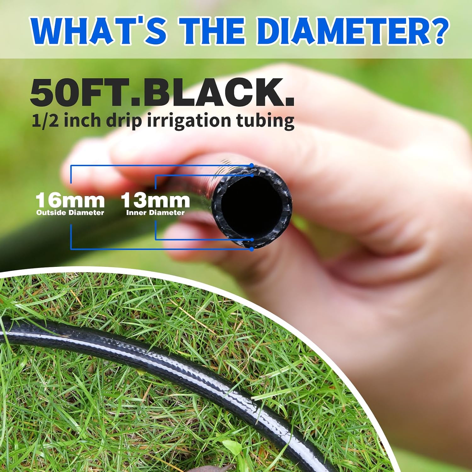 50 FT 1/2 Inch Drip Irrigation Tubing Main Drip Line Hose Tube for Garden Watering Landscape Irrigation System