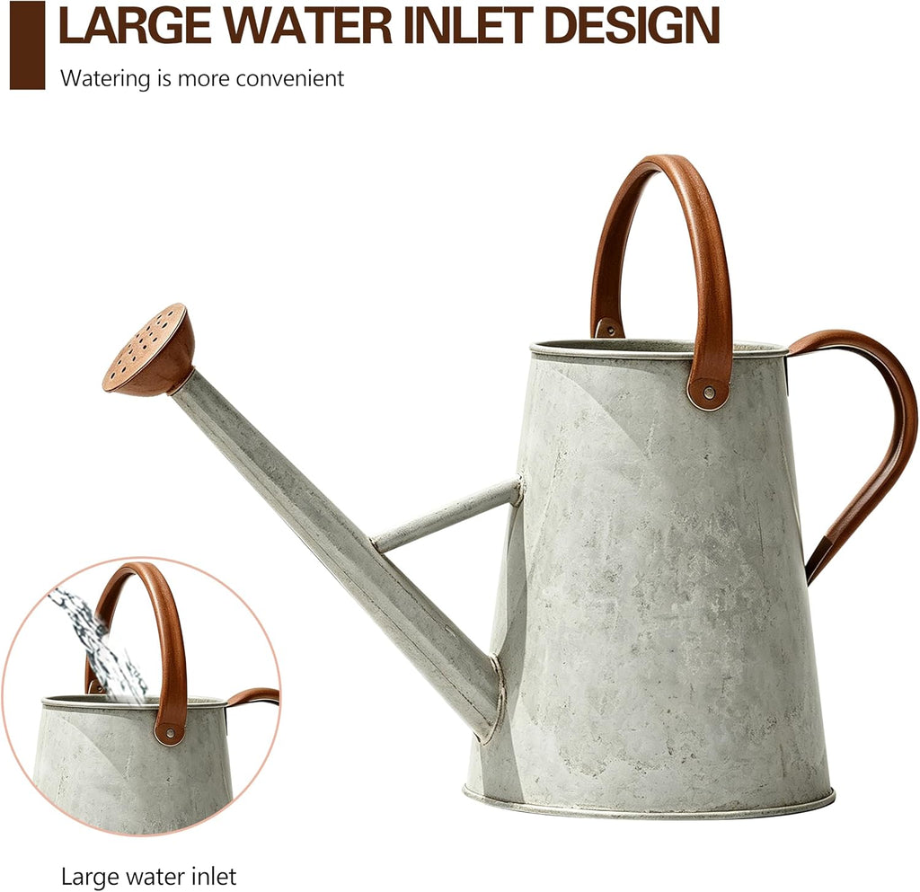 1.5 Gallon Metal Watering Can for Outdoor Plants, Watering Can, Cream Zinc | 5.7L Watering Can with Removable Spout and