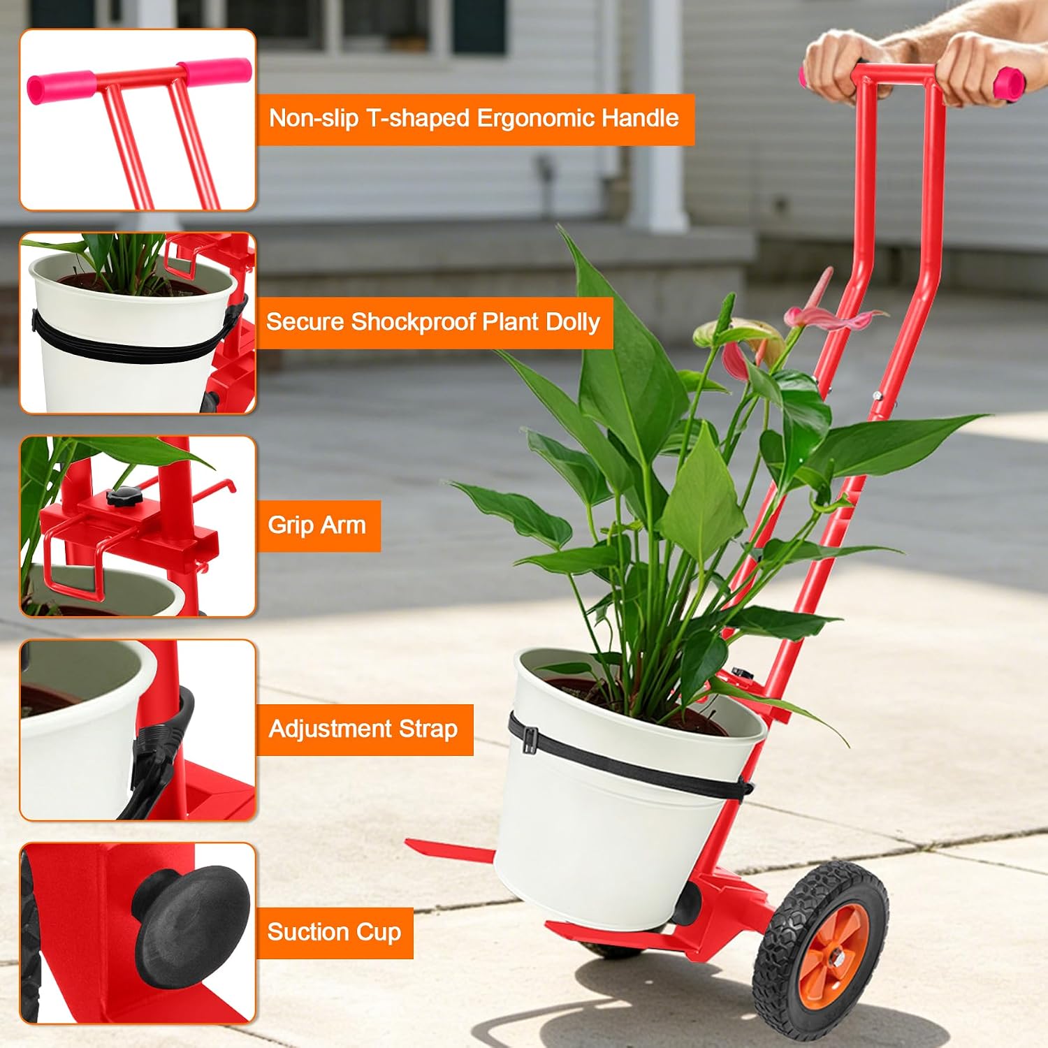 Plant Caddy with Wheels, Heavy Duty Plant Dolly Caddy Cart, 175LBS Plant Mover Cart with Adjustable Grabbing Arm