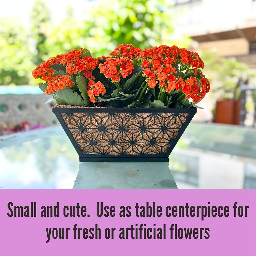 LaLaGreen Window Boxes Planter for Outdoor Plants (4 Pack, 12 Inch) Black Metal Small and Cute Rectangular Flower Pot