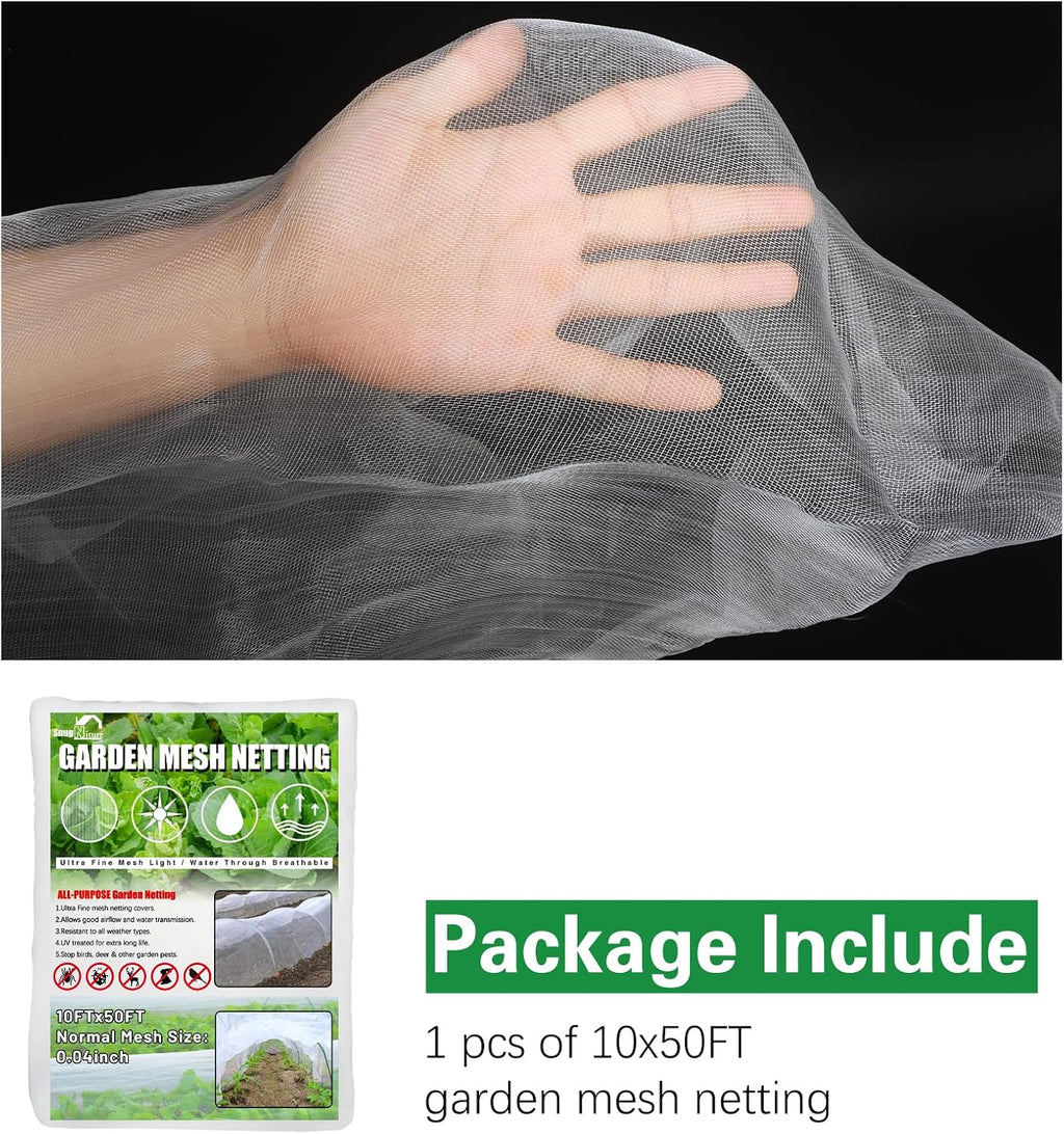 Garden Netting, Ultra Fine Mesh, 10x50FT, White, Easy to Install | Mosquito net plant covers, protect fruits, flowers
