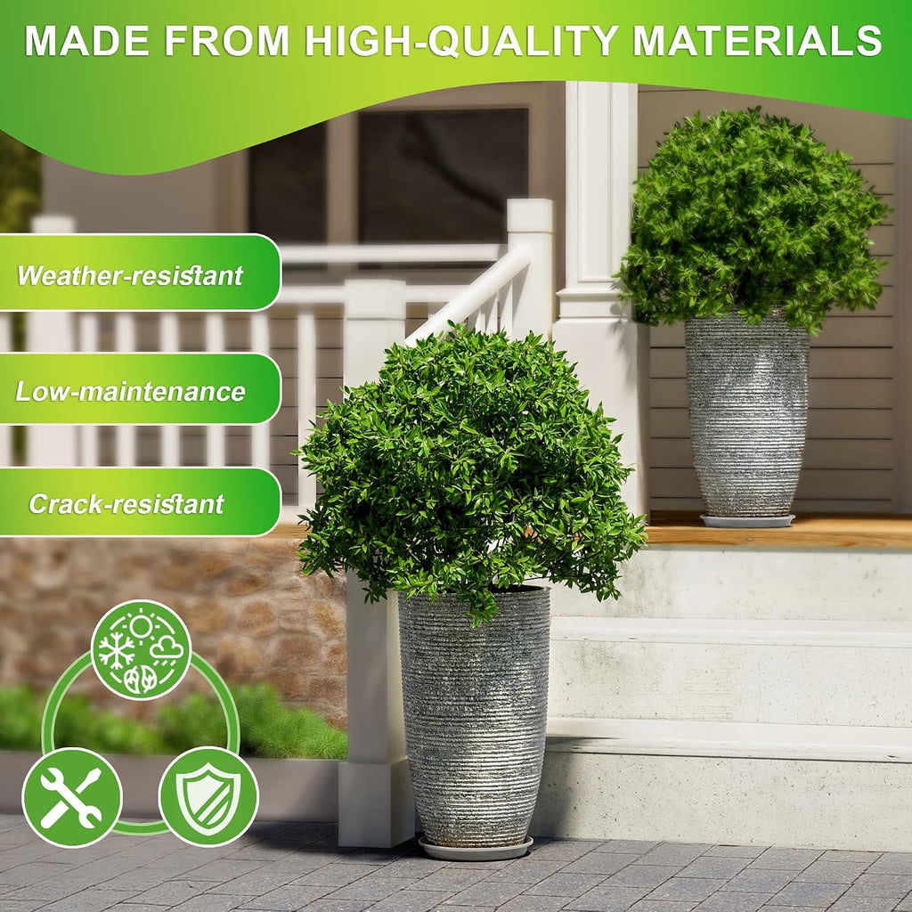 QCQHDU Set of 2 Oversized 9 Gallon Round Planters for Front Door & Patio - 12x21 Inch Tall Outdoor/Indoor Plant Pots