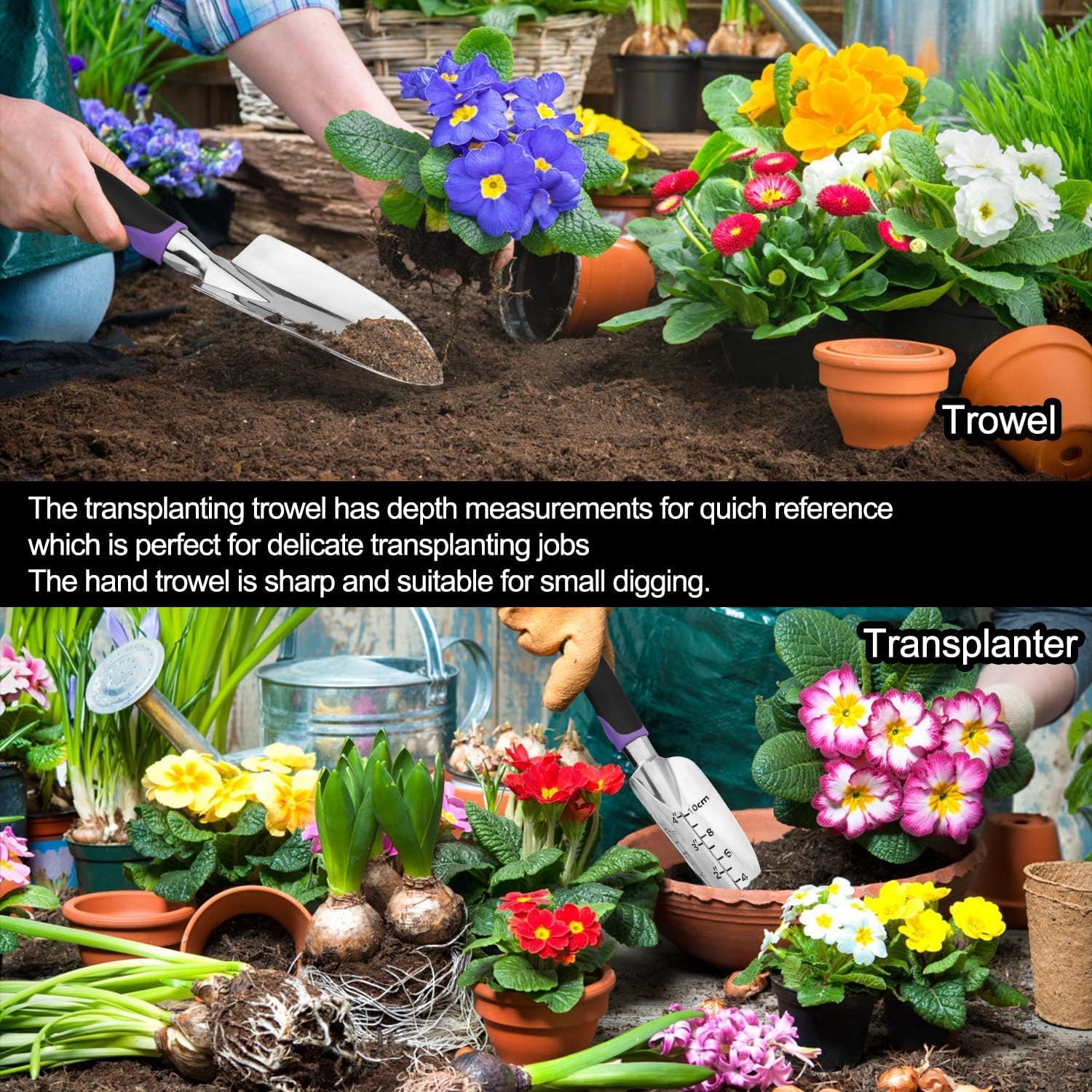 Garden Tools Set, 30 Piece Stainless Steel Gardening Kit with Vintage Floral Tote Bag, Non-Slip Ergonomic Rubber