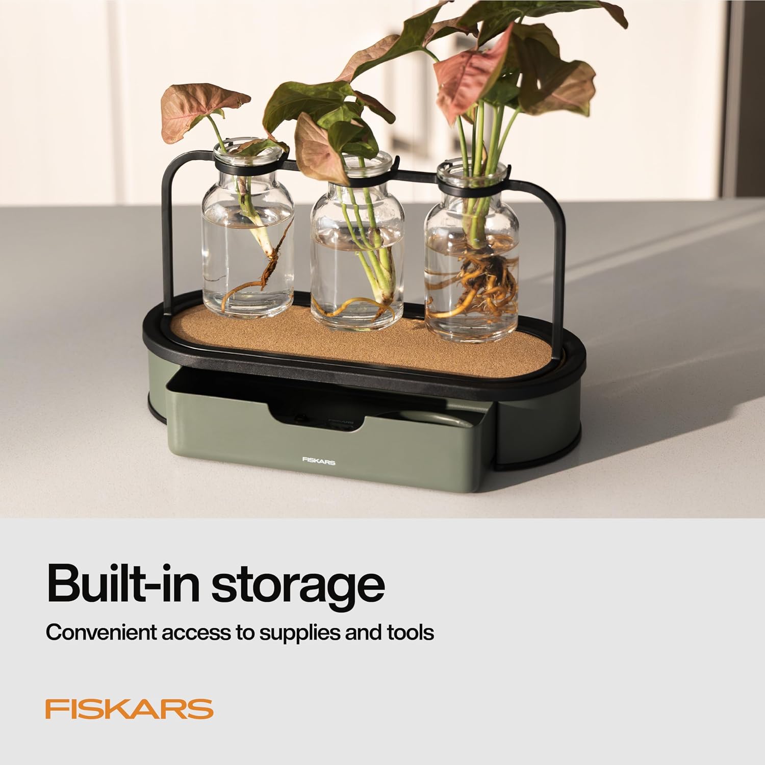 Fiskars Plant Propagation Station, Hydroponic System for Indoor Gardening | Glass Test Tube Vases w/ Metal Rack &