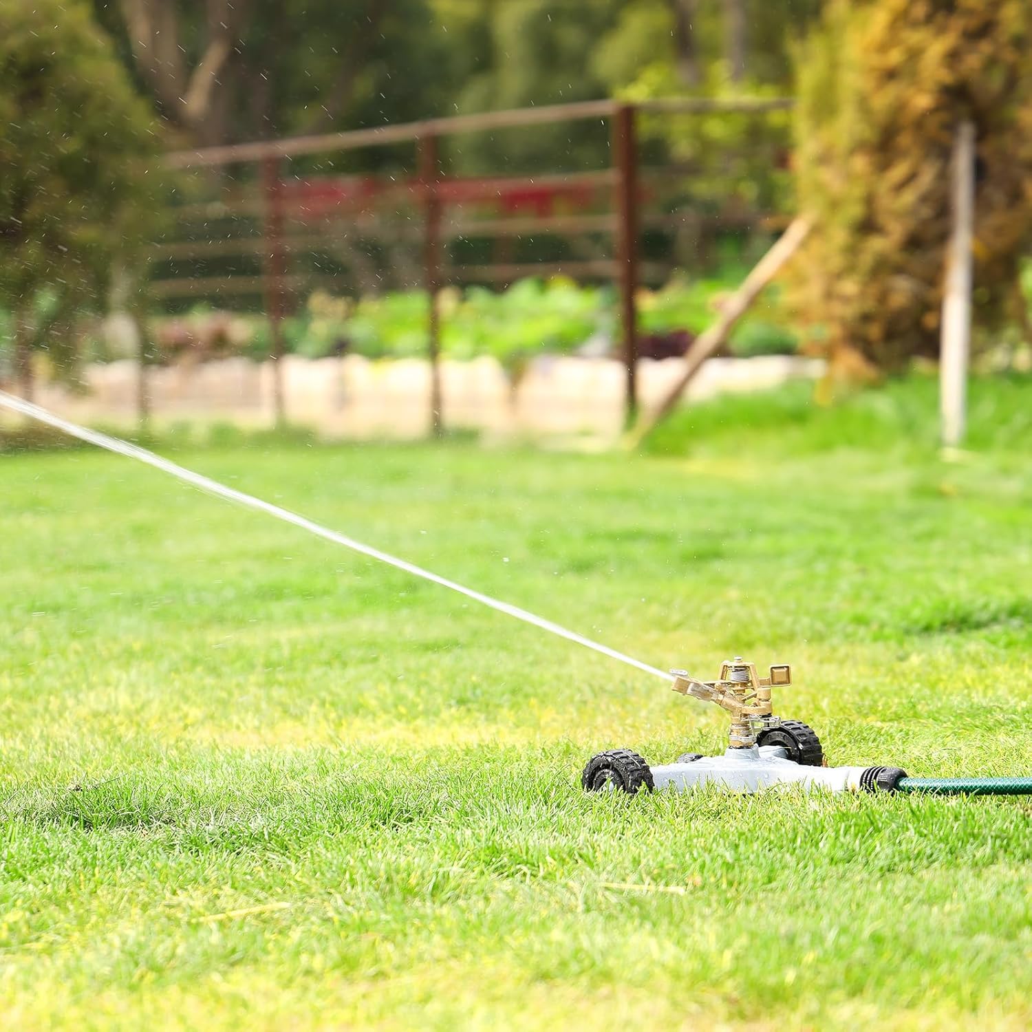 RESTMO Heavy Duty Full Metal Impact Sprinkler with Wheeled Base | 360° Rotating Sprinklers for Yard,Large Area Lawn &