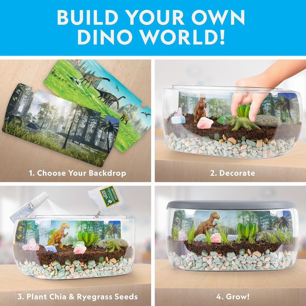 National Geographic Light-Up Dinosaur Terrarium Kit for Kids Ages 6+ | Real Plants and Gemstones, Night Light, Dino