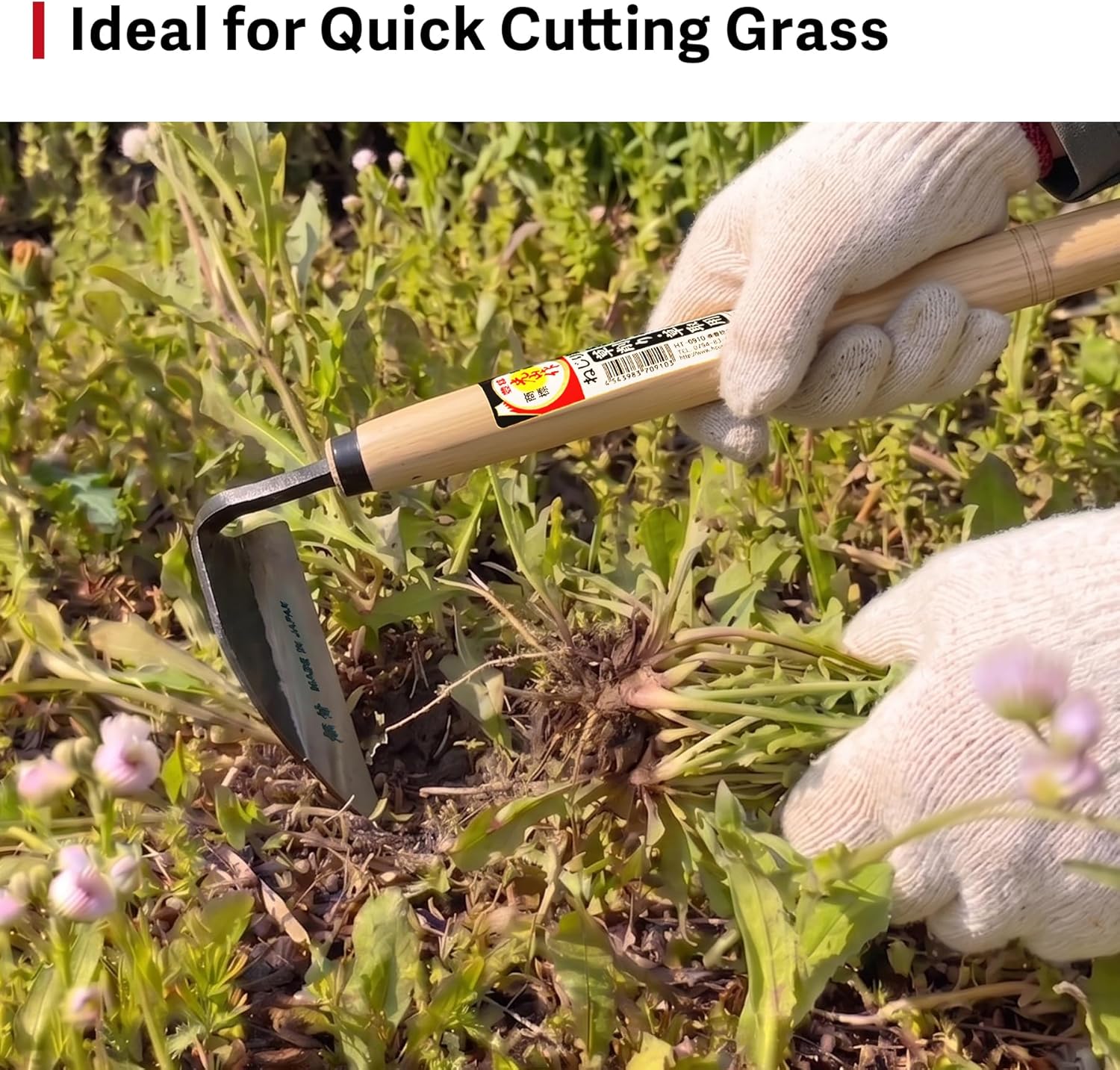 HOUNEN Japanese Weeding Sickle, 4.7-Inch Thick Composite Steel Blade | Twisted thick blade scrapes weeds and cuts light