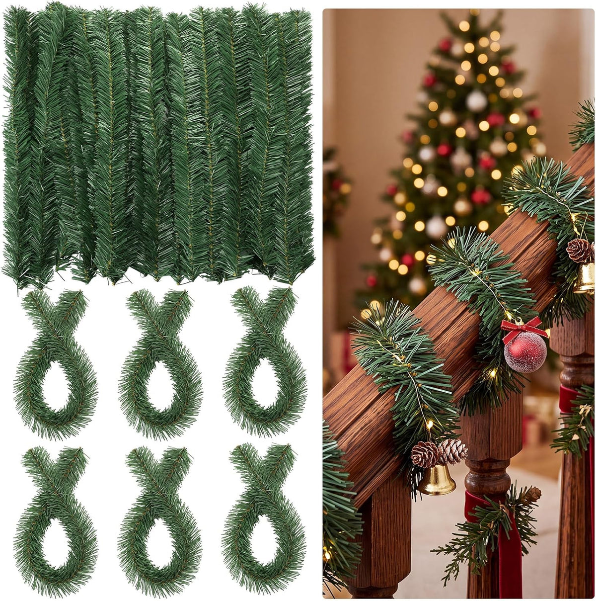 Norme 100 Pcs Christmas Canadian Pine Wired Stem Garland Tie, 2 x 20 Inch
