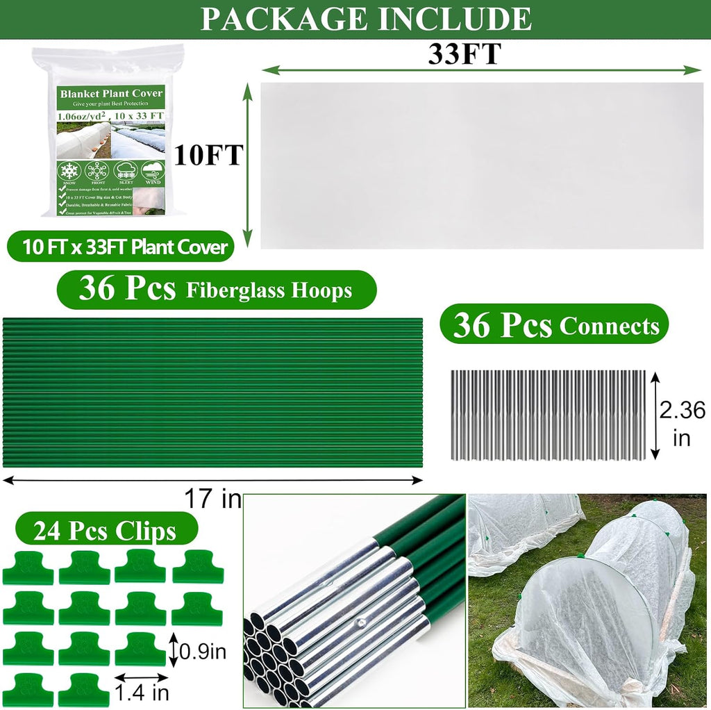 10X50FT Plant Covers Frost Protection Kit, Garden Hoops Kit for Winter Oudoot Plants, Floating Row Cover Frost Cloth