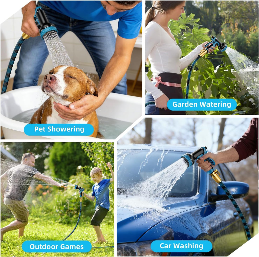 Garden Hose, Non-Expandable Water Hose 100ft, Flexible, Kink & Leak Proof Water Pipe with 10-Function Spray Nozzle