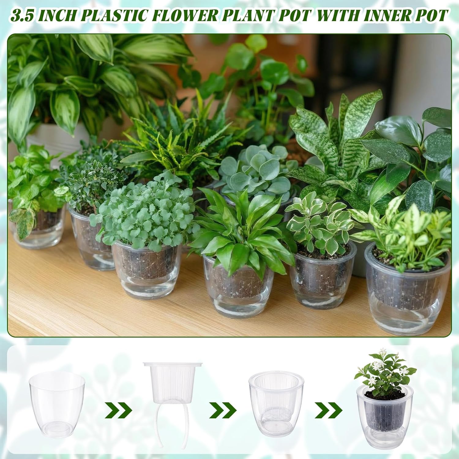 36 Pcs Self Watering Pots, 3.5 Inch Plastic Plant Pot with Inner Pot Self Watering Wick Planter Pots for Indoor House