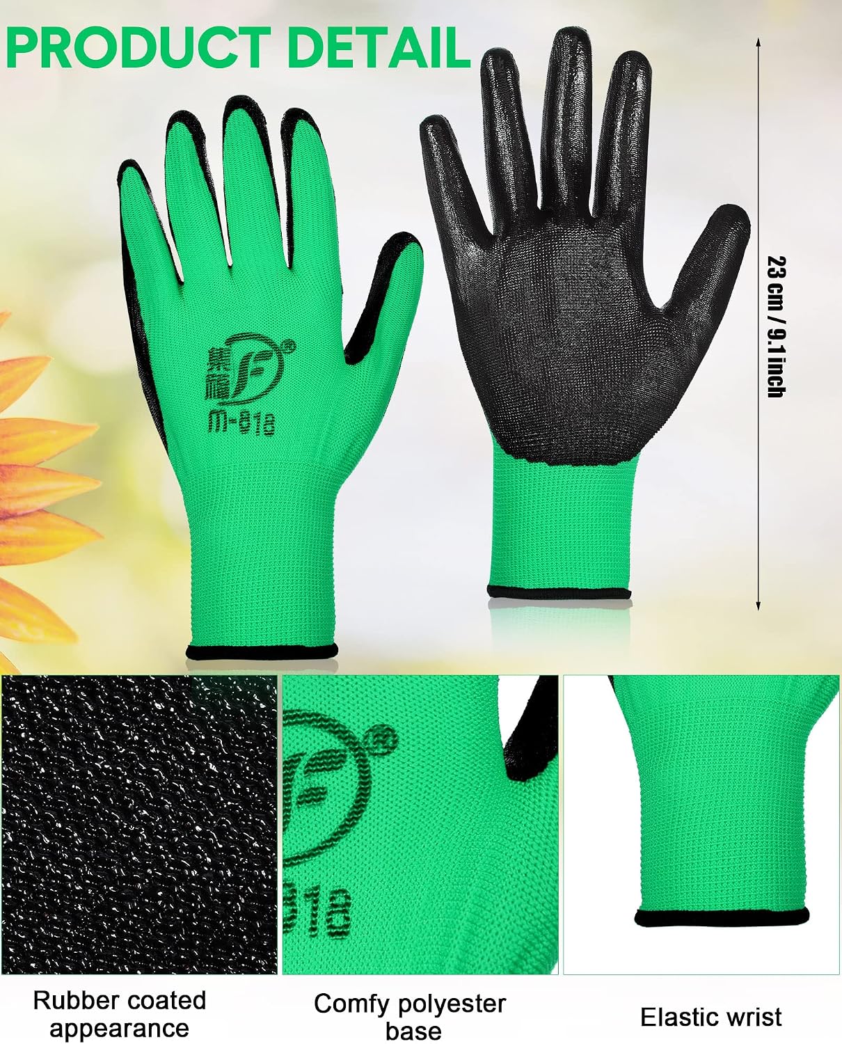 Honeydak 36 Pairs Garden Gloves Bulk for Men Women | Heavy Duty Work Gloves, Breathable Rubber Coated, Durable