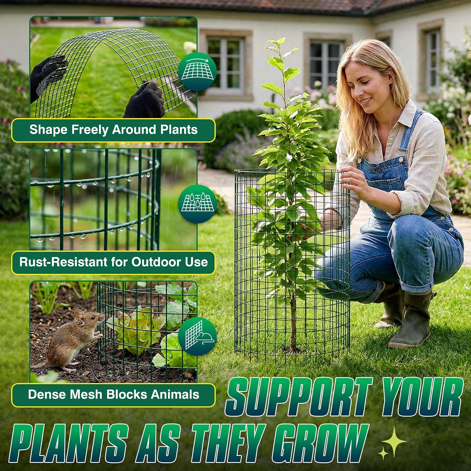 12 Pack 17" x 12" Tall Round Plant Cage - 36PCS Plant Support Cage Metal Wire Mesh Plant Protector for Outdoor