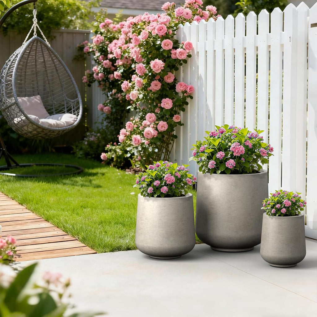 Kante Set of 3 Weathered Concrete Curved Round Planters for Modern Home | Handcrafted, Premium, Durable, All-Weather