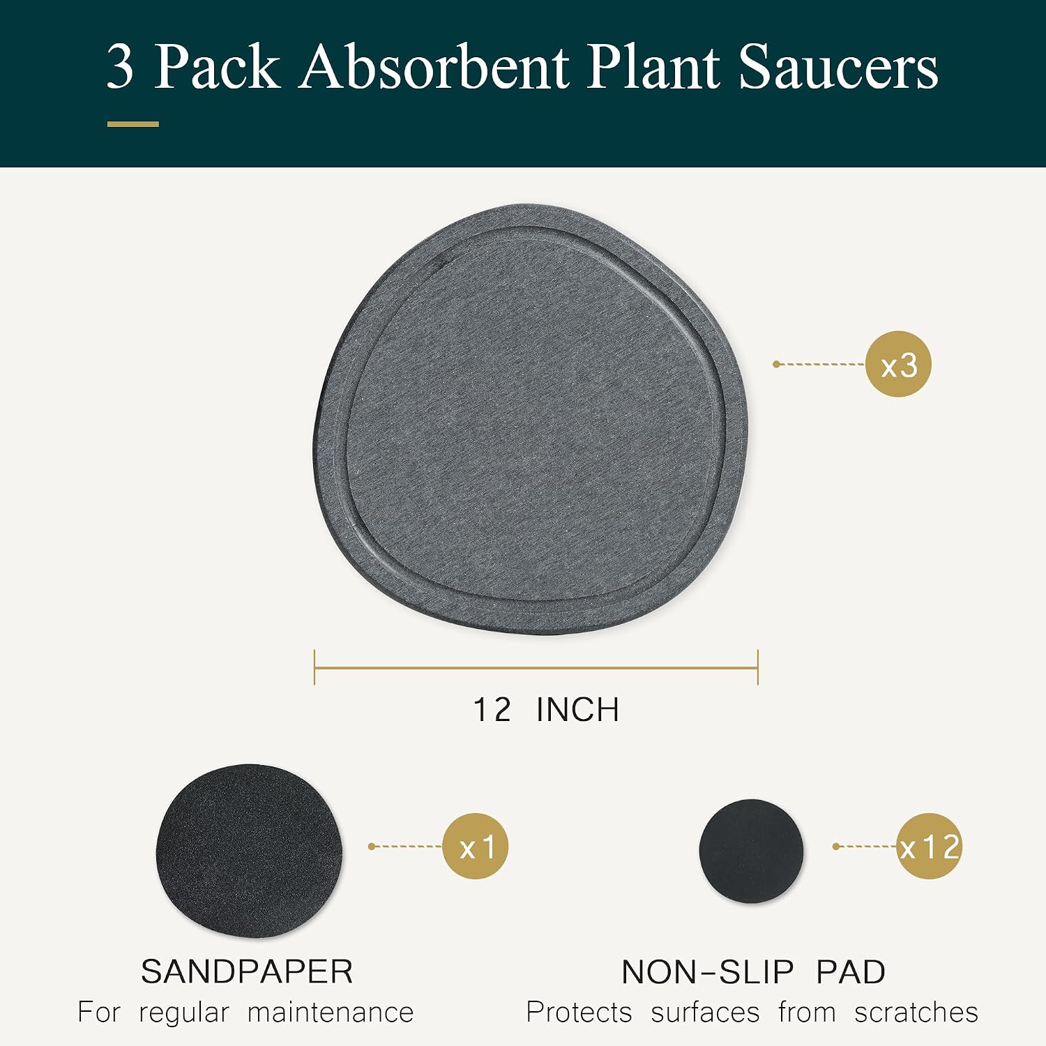 12 Inch 3 Pack Diatomite Plant Trays to Catch Water, Plant Pot Saucers | XRzitky Quick Absorbent and Dry Water Catcher