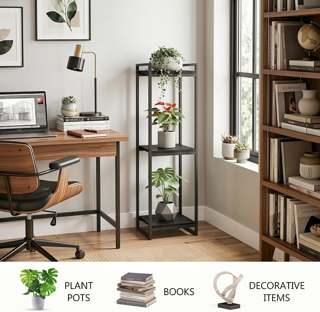45" Tall Indoor Plant Stand, 3-Tier Flower Pot Rack, Black | Modern Minimalist Look, Wood Finish, for Living Room