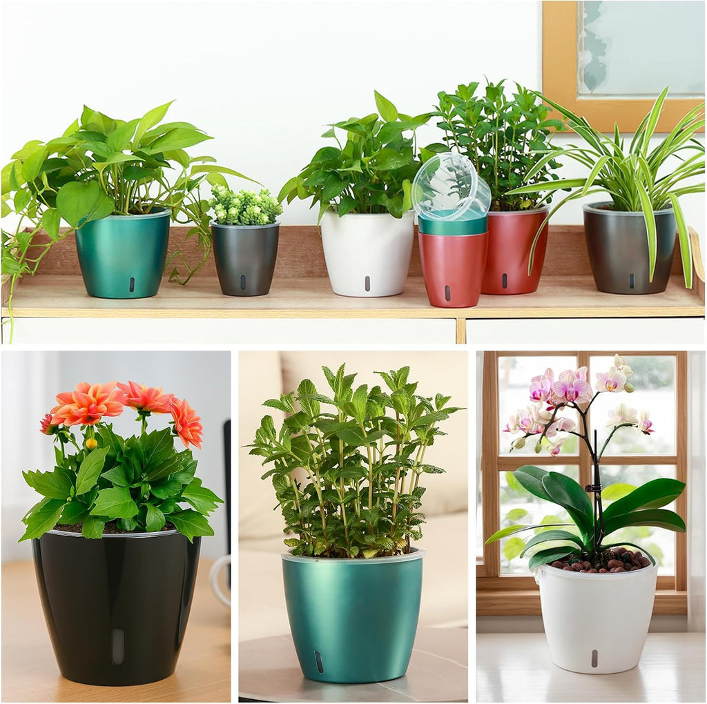 Self Watering Pots for Indoor Plants, 8-Pack 5'' Self Watering Planter with Drainage Holes, Small African Violet Pots