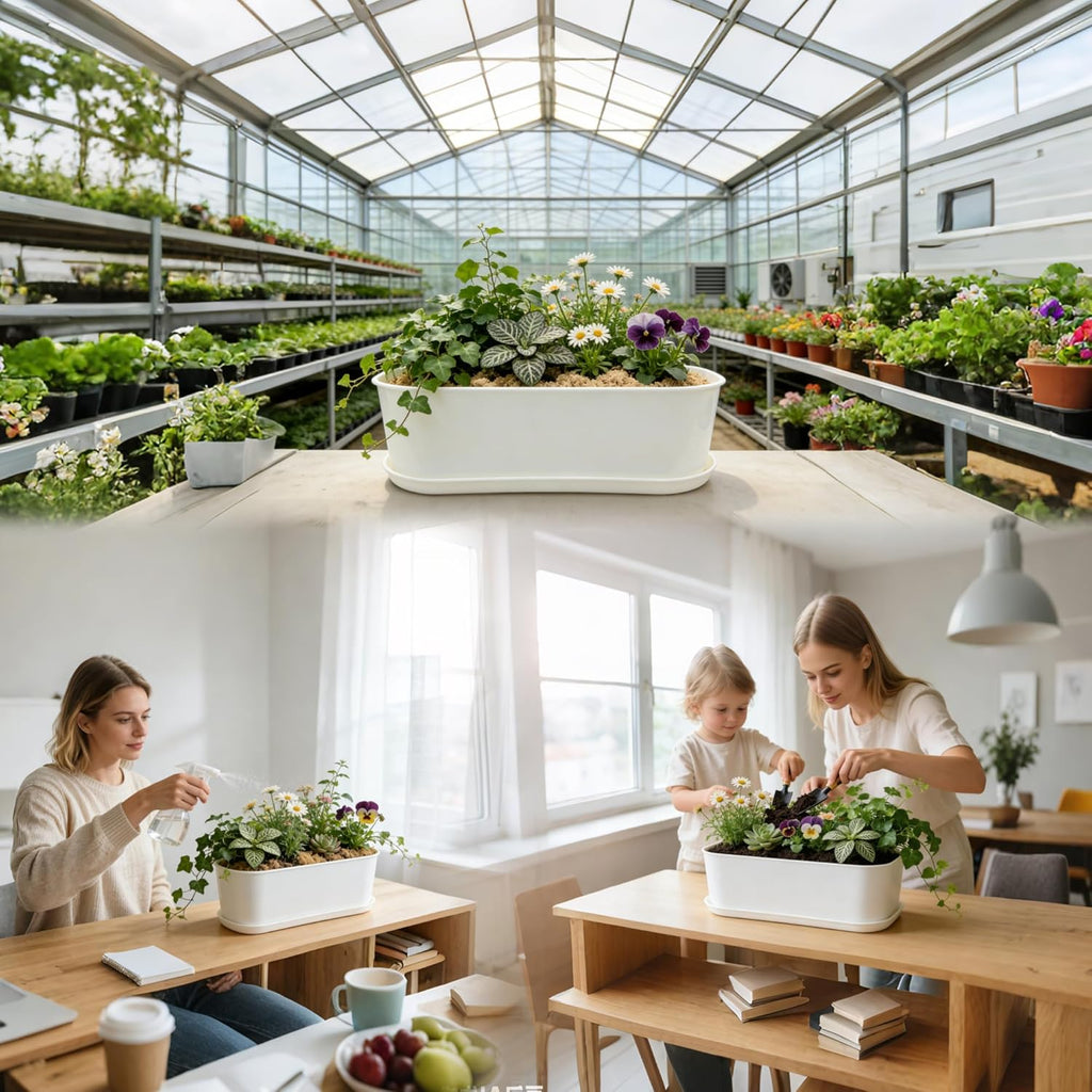 10-Pack White Herb Planter Box with Drip Trays, 8.5 Inch Small Oval Window Planters for Kitchen Sill, Indoor Outdoor