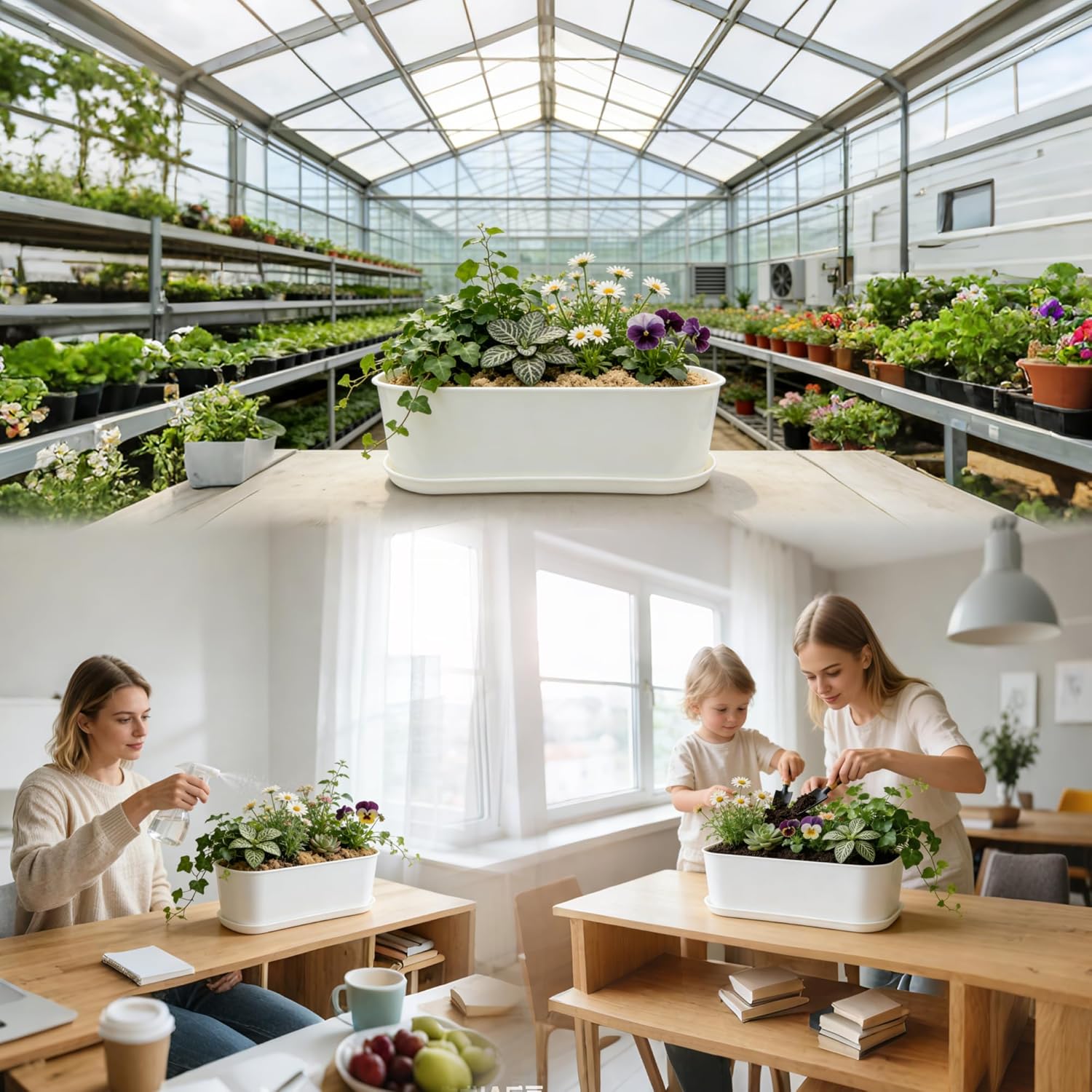 10-Pack White Herb Planter Box with Drip Trays, 8.5 Inch Small Oval Window Planters for Kitchen Sill, Indoor Outdoor
