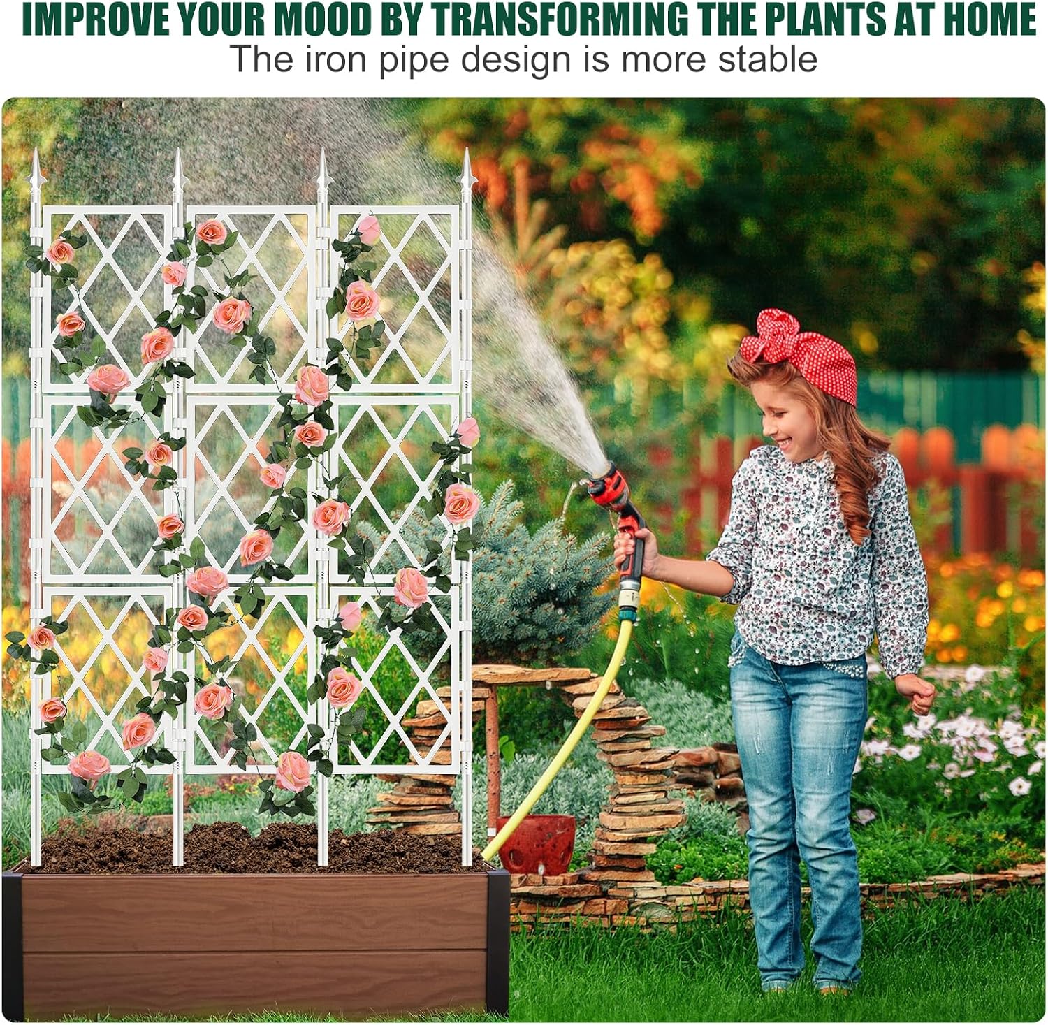 WellSign 63 Inch Metal Pipe Garden Trellis for Climbing Plants Outdoor | Wall White Trellis with Garden Twist Tie