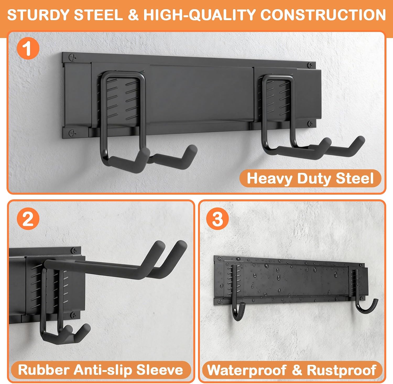 Garden Tool Organizer, 48 Inch Garage Tool Organizer Wall Mount | Heavy Duty Steel Wall Holders for Tools, 400lb Weight