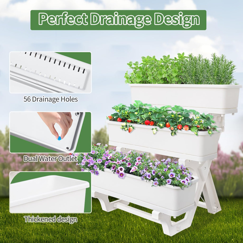 Planters for Outdoor Plants 3 Tiers Vertical Raised Garden Bed Freestanding Elevated Planter with Planter Tray for