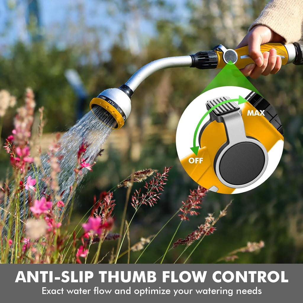 RESTMO Watering Wand Heavy Duty, 15-Inch Long Hose Nozzle Sprayer | 10 Spray Patterns & Thumb Flow Control, Metal