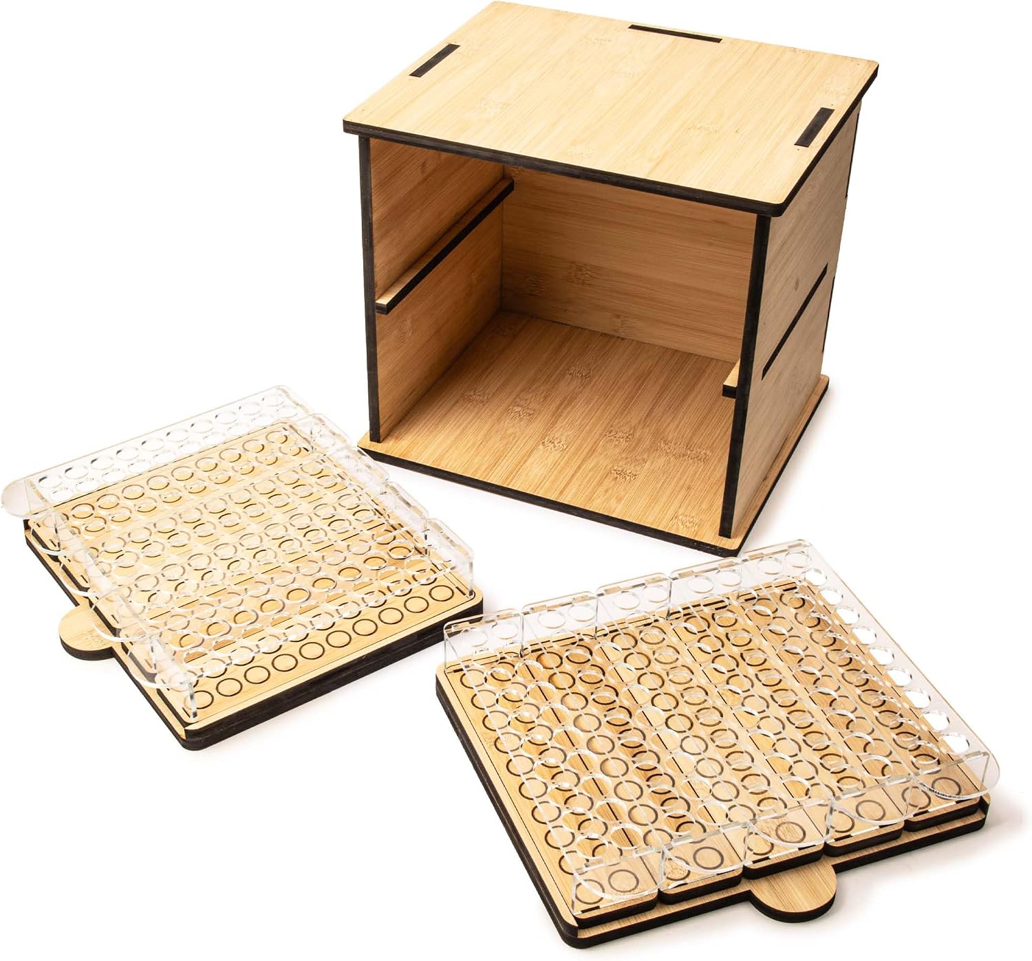 Bamboo Bead Cabinet – Bead Storage Organizer for Delica & Seed Bead Tubes – 60-Slot Wooden Rack for Jewelry Making &