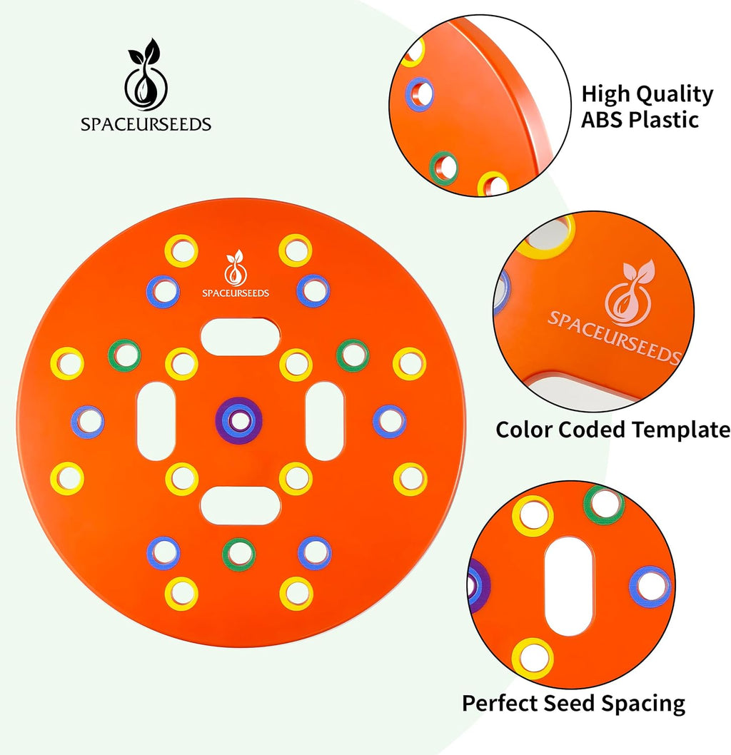 Round Seed Planting & Spacing Template for Grow Bags & Container Gardening | Color-Coded Layout | Spoon Included