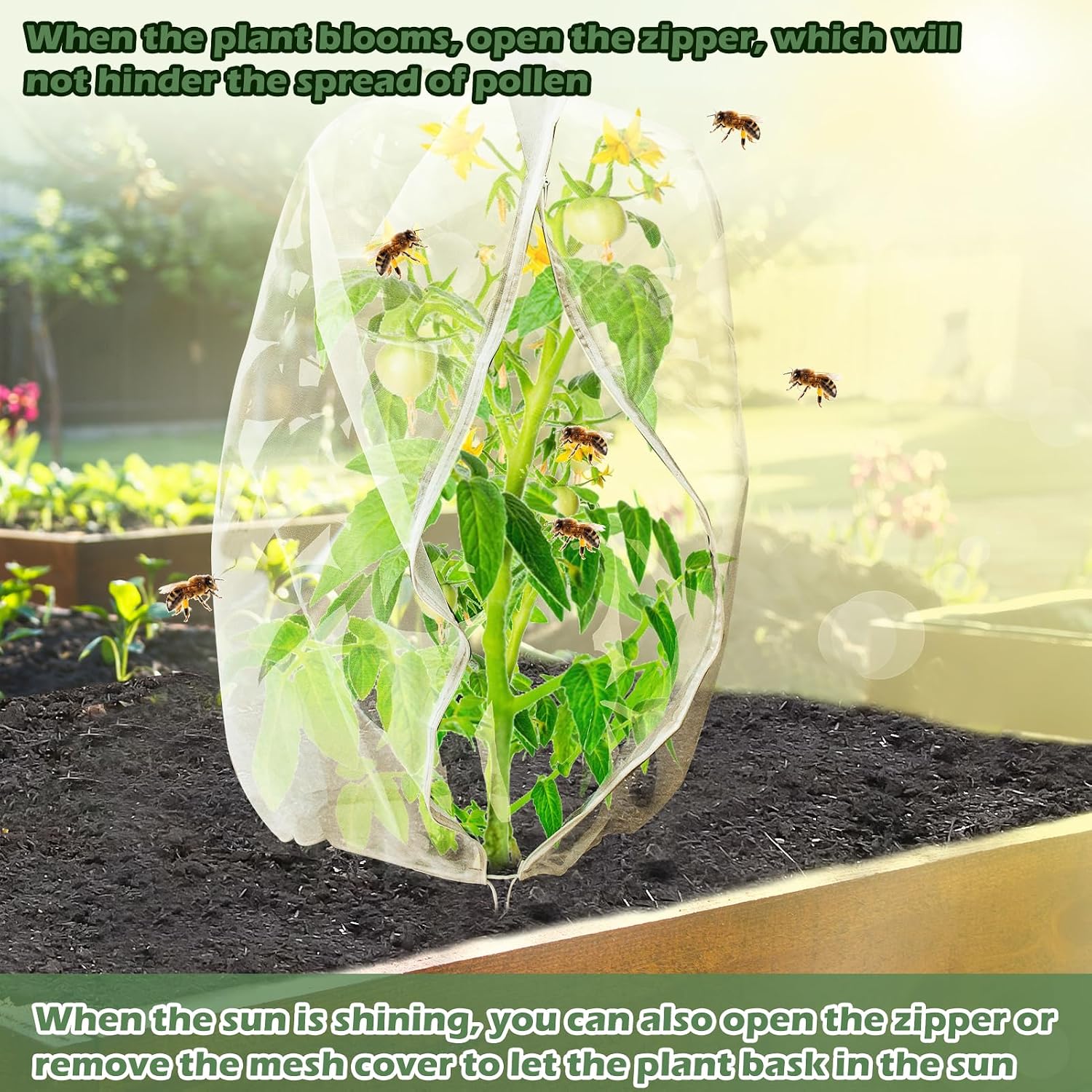 3Pcs Plant Covers from Insects, Bird Netting Barrier for Blueberry Bushes with Drawstring Zipper Mesh Garden Netting