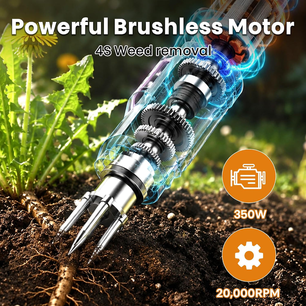 Electric Stand Up Weed Puller Tool with Long Handle, Lightweight & Portable Design, Total 4000 mAh Batteries
