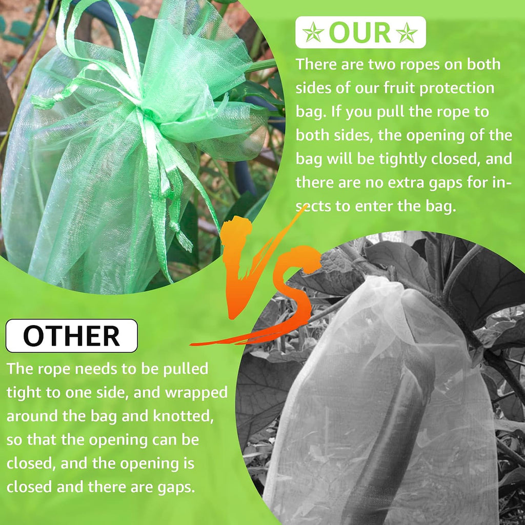 MIXC 100 Pcs Fruit Protection Bags, 12"x16" Fruit Net Cover with Drawstring | Organza Fine Mesh, Lightweight Breathable