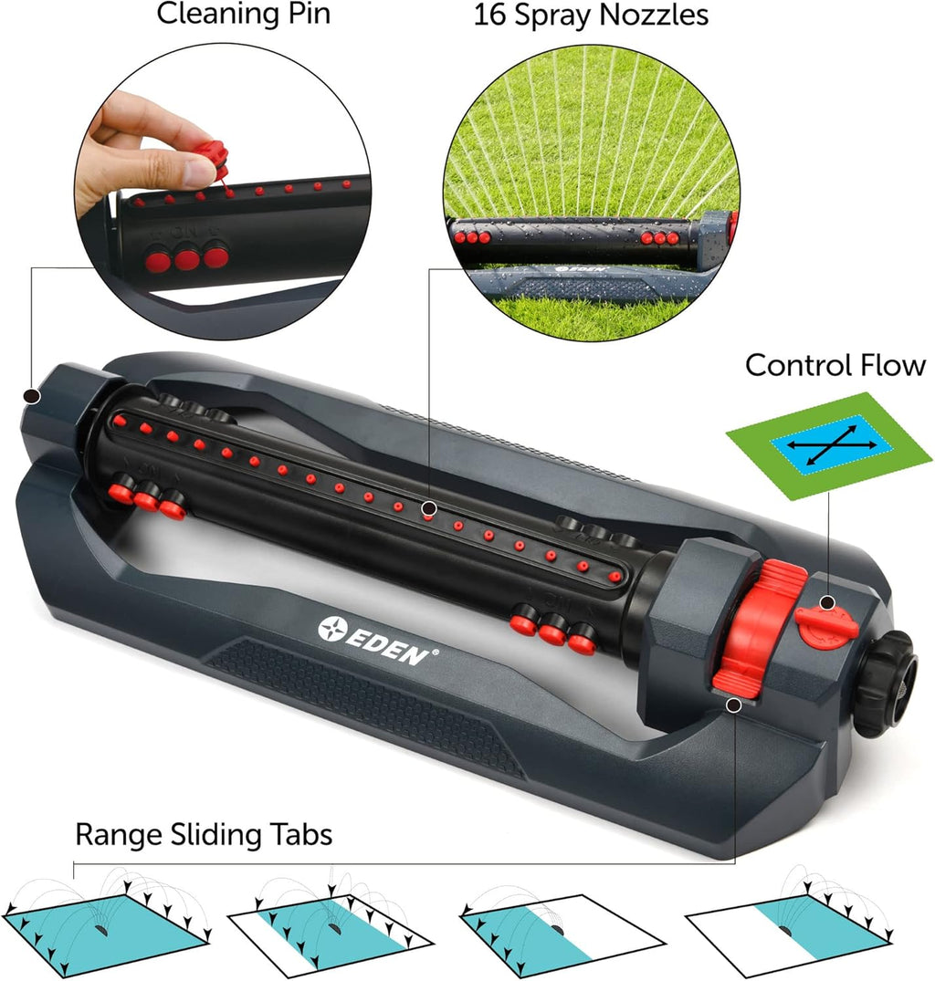 Eden 96212 Turbo Oscillating Sprinkler | Covers Up to 4,400 sq. ft., 18 Precision Nozzles, Adjustable Range, Flow