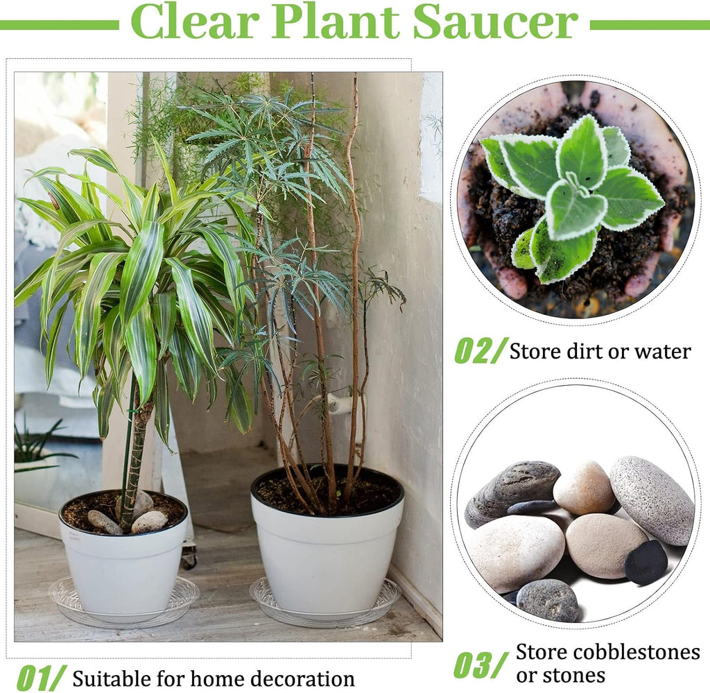 Shellwei 18 Pack 18 Inch Plastic Plant Saucers Extra Large Clear Flower Pot Drip Trays Plants Drip Tray Plant Drainage