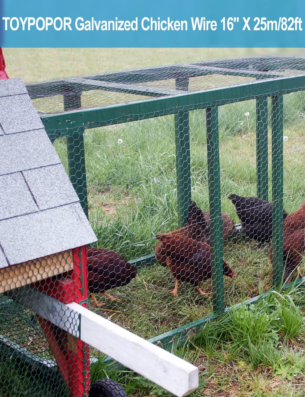 16in x 82ft Chicken Wire, TOYPOPOR 40cm x 25m Poultry Wire Netting Hexagonal Galvanized Mesh Garden Fence Barrier for
