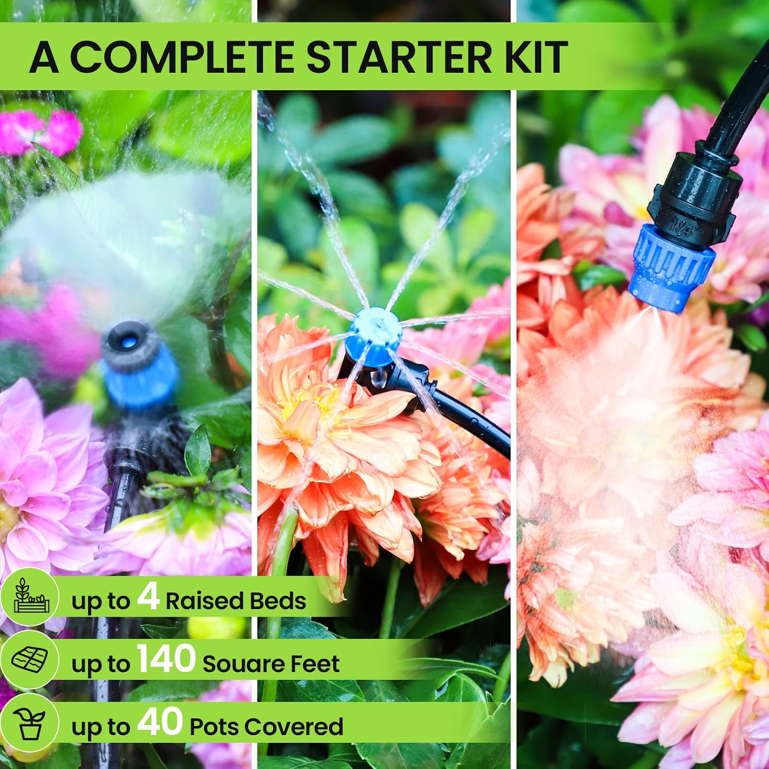 Drip Irrigation System Kit for Garden Watering, 230FT Quick Connect | For Garden, Raised Beds, Greenhouses, with 33FT