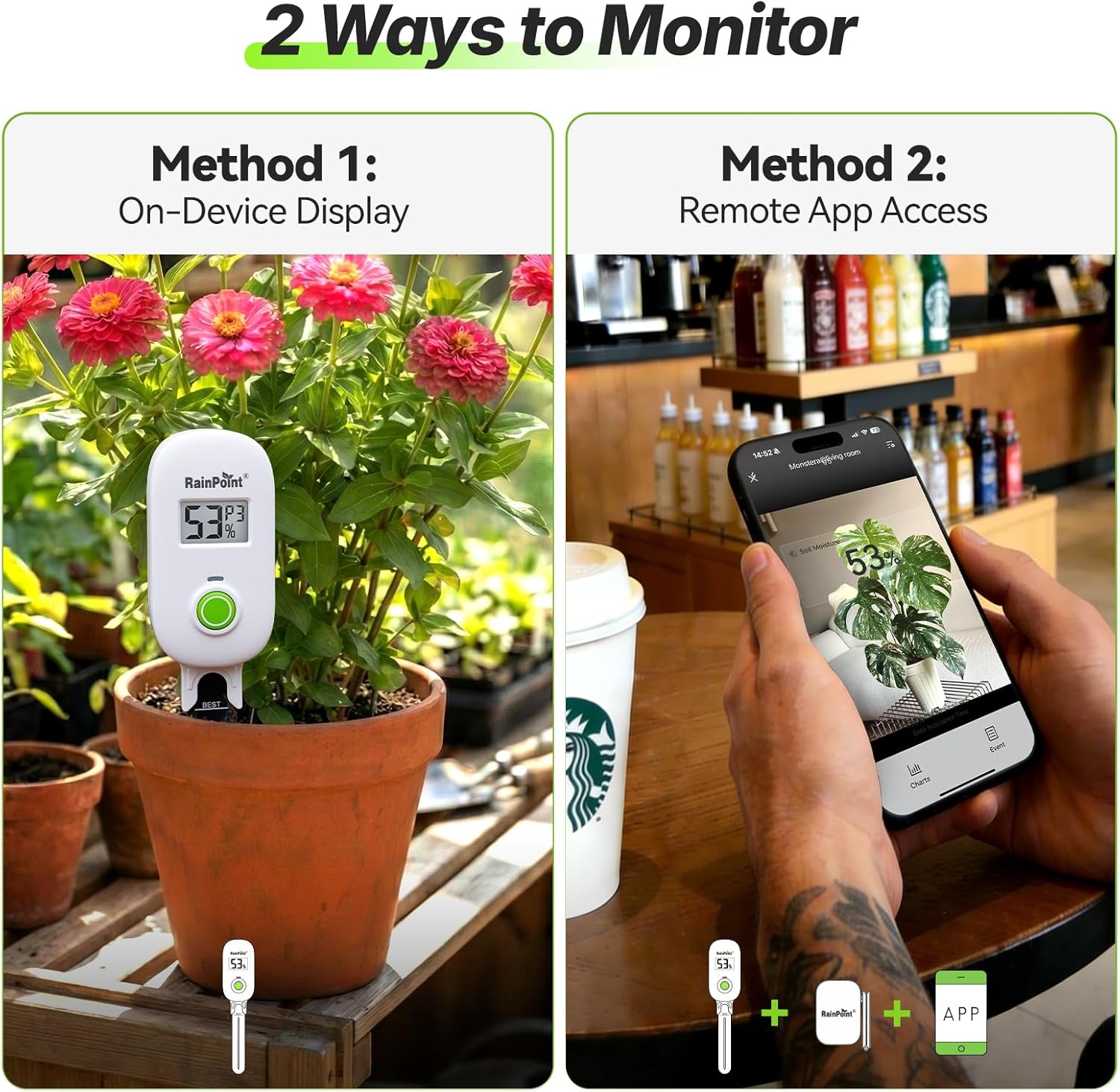 RAINPOINT Smart Digital Wireless Plant Moisture Meter Houseplants Indoor WiFi Hub Kit with Low/High Moisture