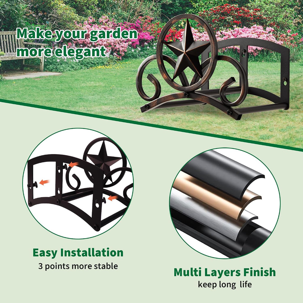 Garden Hose Holder Wall Mounted Decorative, Heavy Duty Metal Hose Hanger for Outside, Sturdy Water Hose Rack Holds