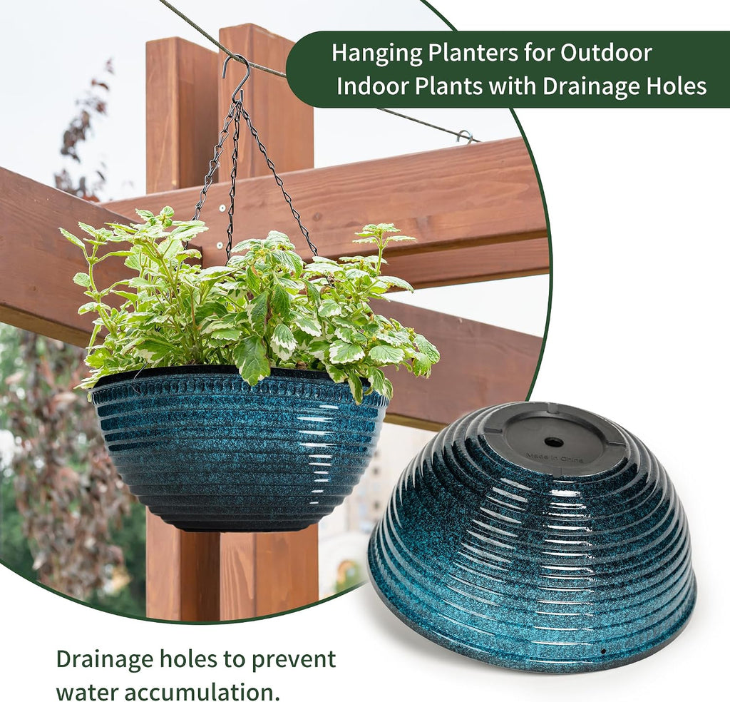 Vanslogreen 12 inch Hanging Planters for Indoor Outdoor Plants, 2 Pack Large Hanging Flower Pots with Drainage Holes