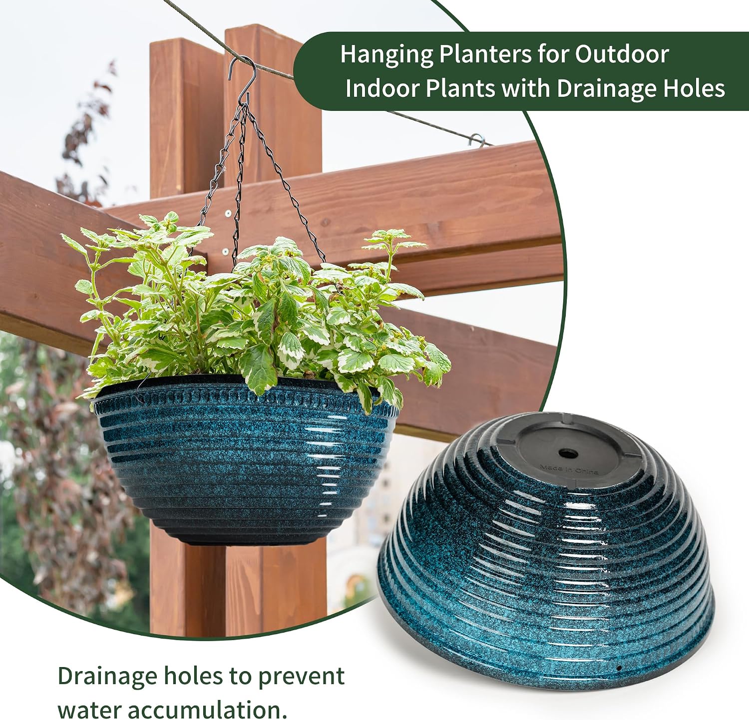 Vanslogreen 12 inch Hanging Planters for Indoor Outdoor Plants, 2 Pack Large Hanging Flower Pots with Drainage Holes