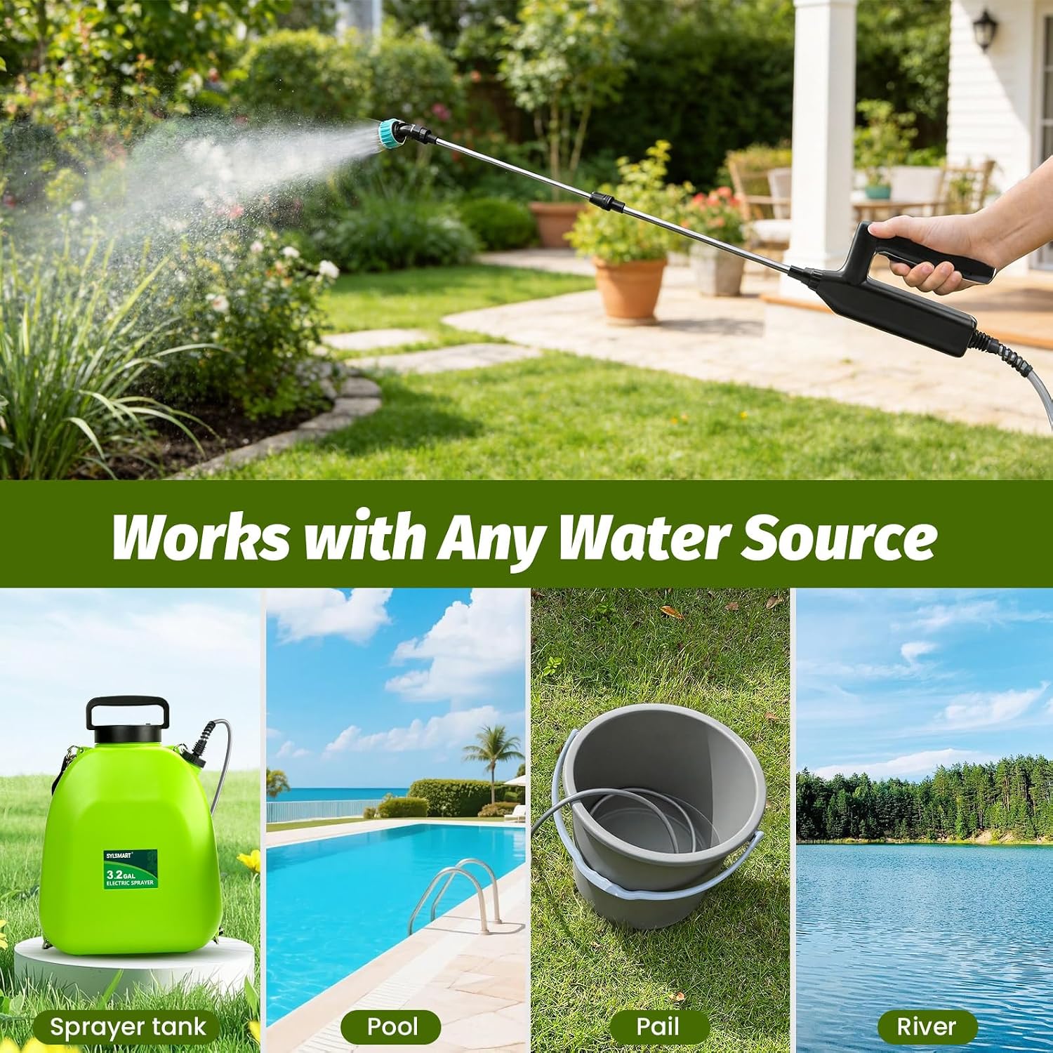 Battery Powered Sprayer Wand with 32.8FT Extended Hose, Electric Garden Sprayer with 3 Speeds & Battery Indicator, 4