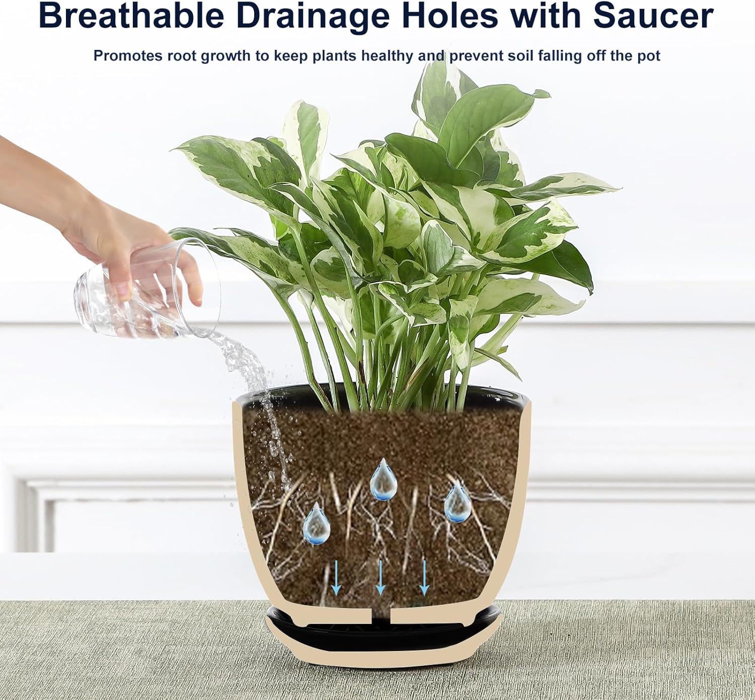 Sureasy Ceramic Plant Pots, 4.7 Inch Flower Pots for Indoor Plants, Succulent Pots with Saucer and Drainage Hole