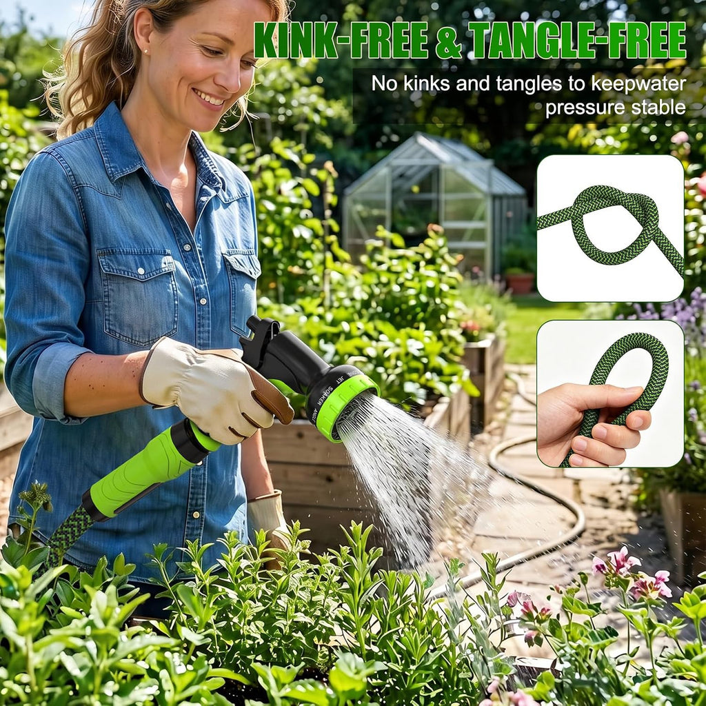 NON-EXPANDABLE Garden Hose 25ft x5/8'', Heavy Duty Flexible Water Hose with 10-Function Sprayer, Lightweight, Leak