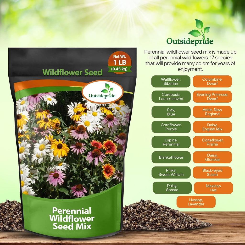 Outsidepride Perennial Wild Flower Seed Mix - 1 lb. Diverse, Long-Lasting Blooms, Easy to Grow Perennial Flower Seeds