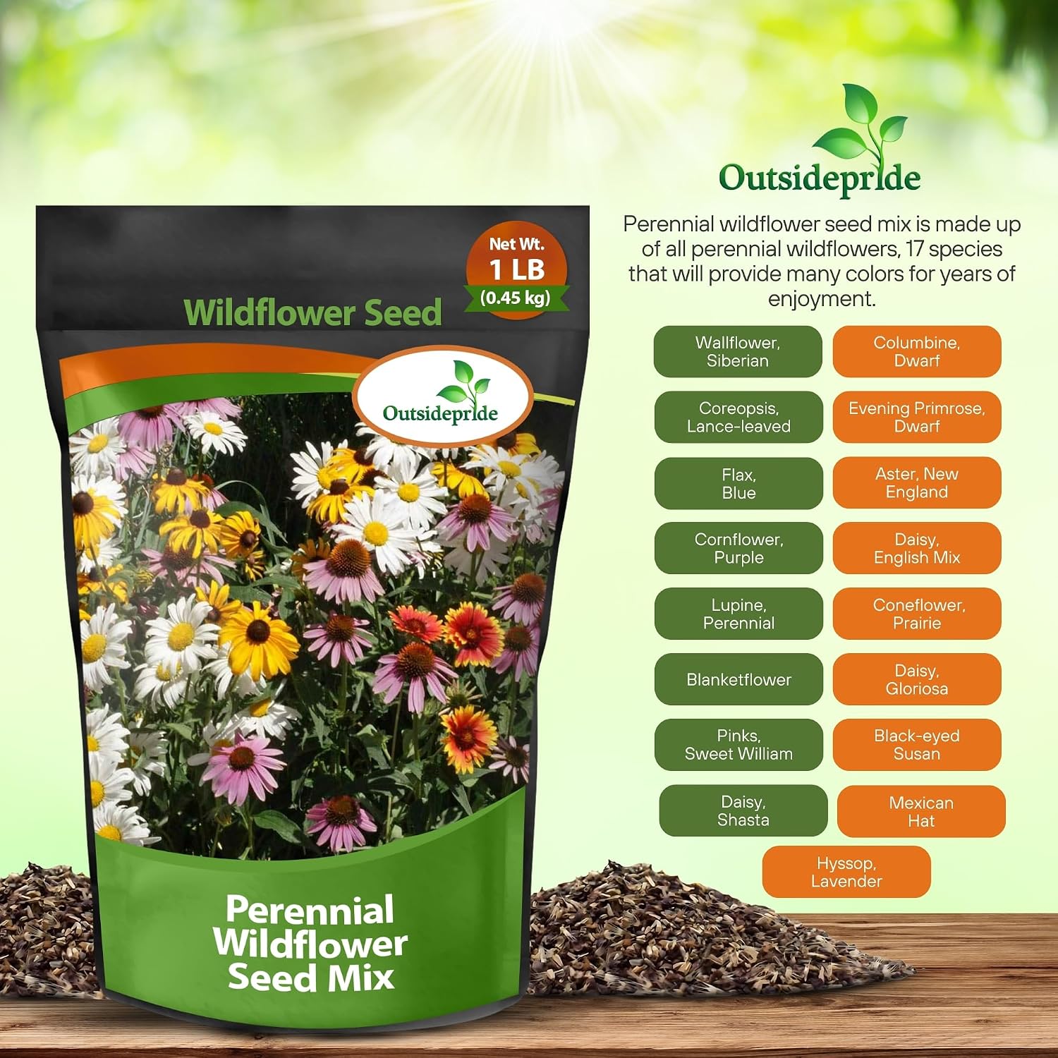 Outsidepride Perennial Wild Flower Seed Mix - 1 lb. Diverse, Long-Lasting Blooms, Easy to Grow Perennial Flower Seeds