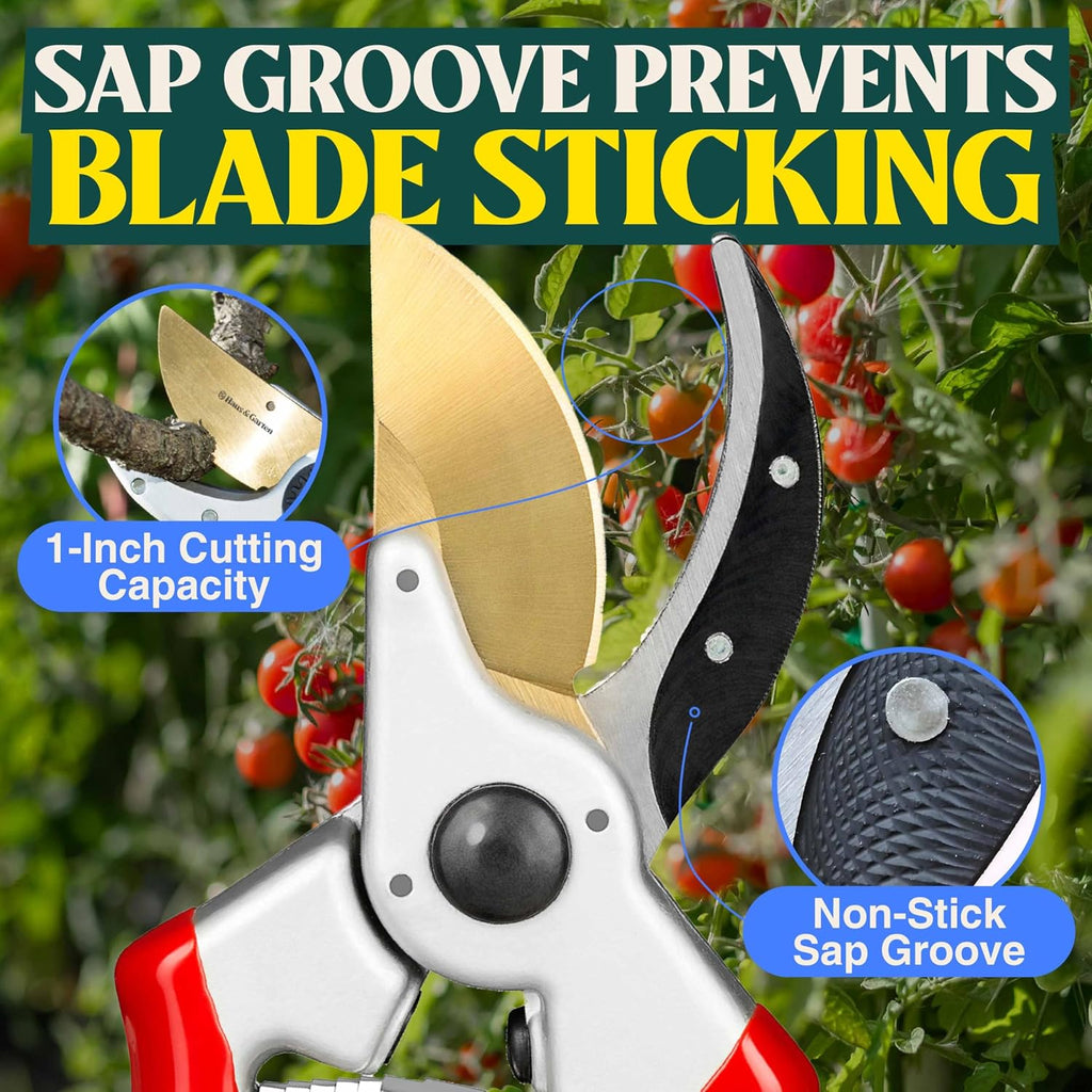 Haus & Garten ClassicPRO 8.5" Professional Premium Titanium Bypass Pruning Shears - Use As Pruners, Garden Shears