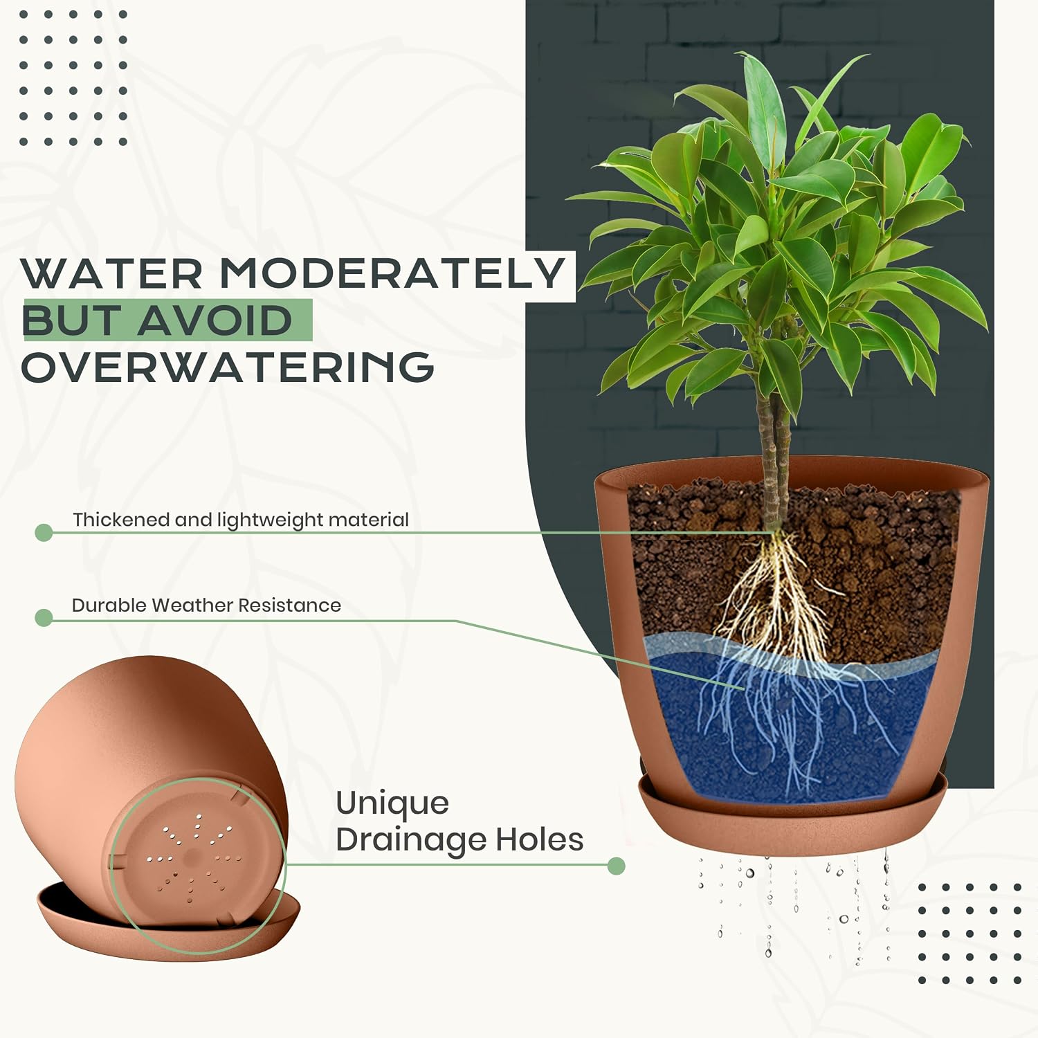 Plant Pots Indoor with Drainage 10 Pack Multi-Size Planters Set Terracotta | Drainage holes included Multiple sizes