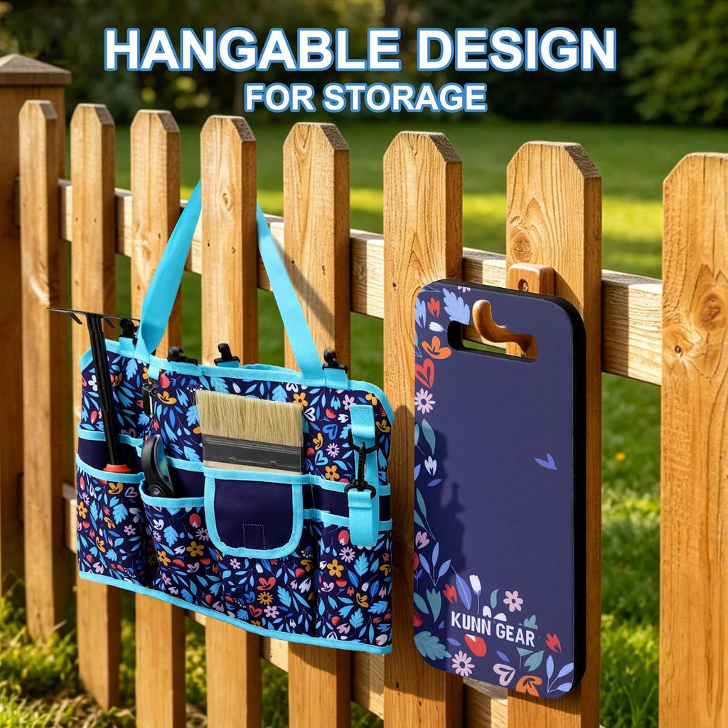 KUNN 5 Gallon Garden Bucket Tool Organizer & Kneeling Pad Set, 18-Pocket Heavy Duty Garden Caddy with Hangable Handle