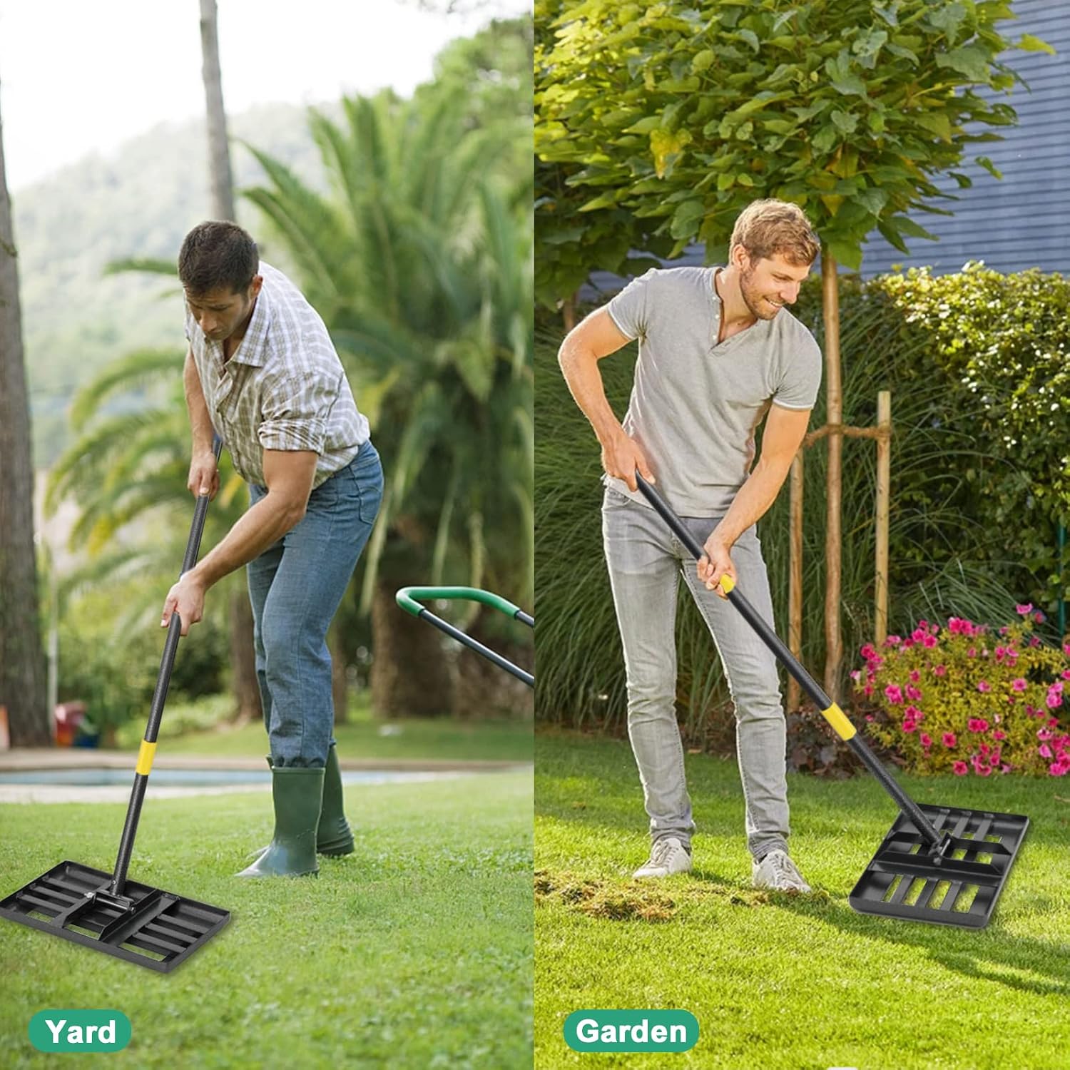 Lawn Leveling Rake, 17x10 Heavy Duty Lawn Leveler with Adjustable Handle Dirt Ground Level Tool for Yard Garden (60