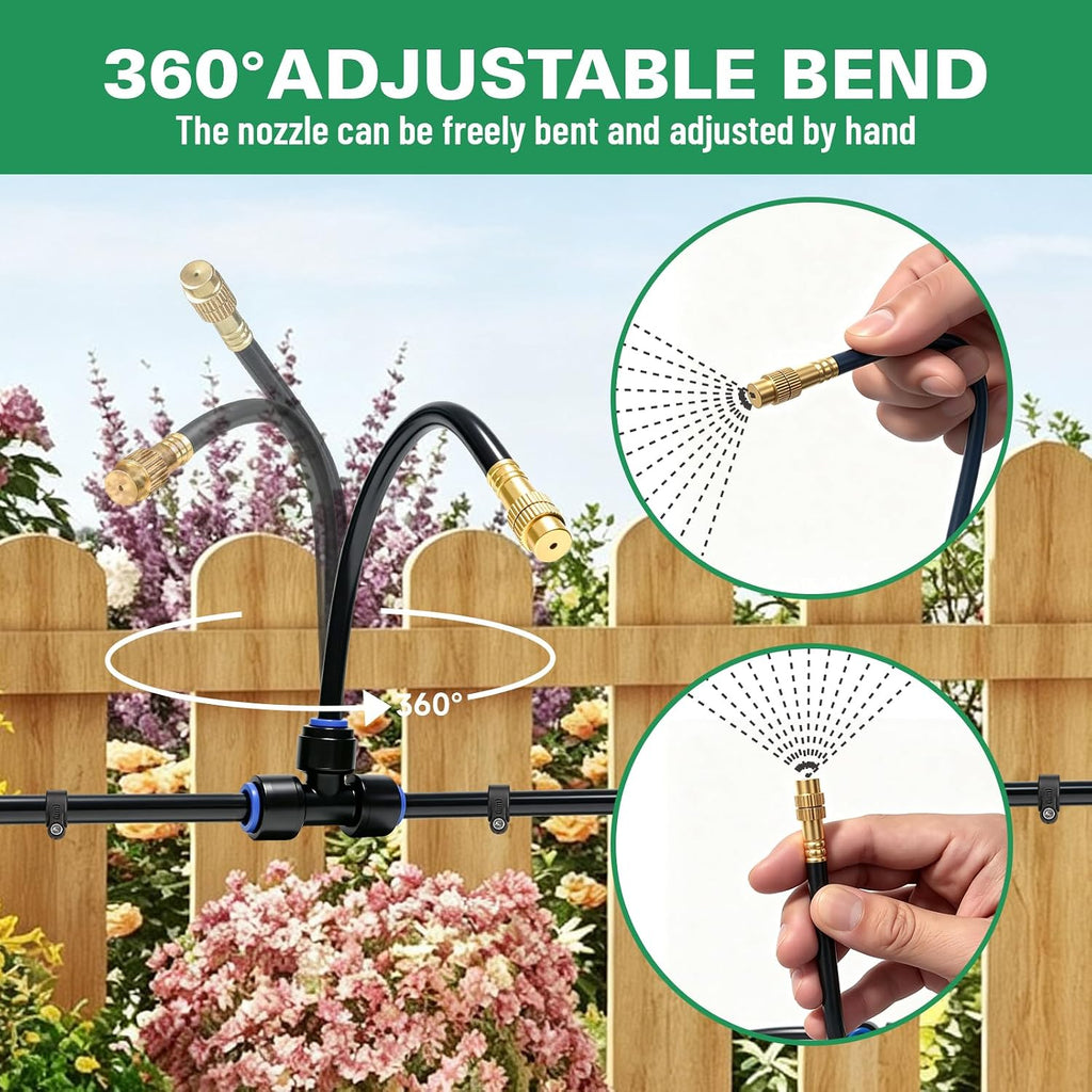 Riboud 110Ft Drip Irrigation System, 2026-Upgrade Garden Watering Kit with 16 Adjustable Copper Rotating Arm Nozzles